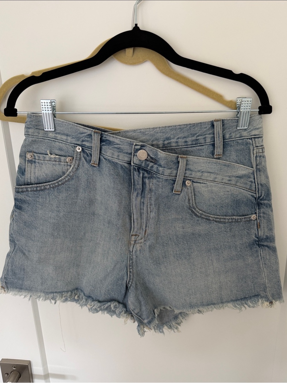 pistola Light Blue Frayed Hem Denim Shorts